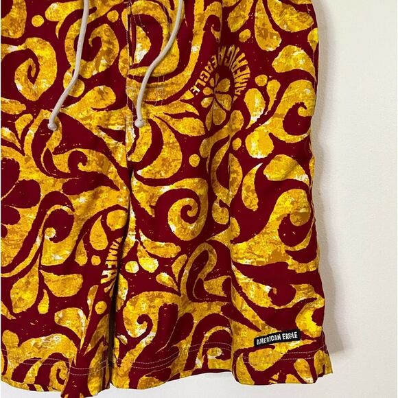 Vintage American Eagle Outfitters Red Yellow Patterned Swim Trunks Men's Size 33 - Picture 2 of 8